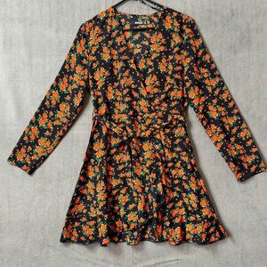 Missguided Women's Ruffle Hemline Tea Dress Floral Wrap Style Size 8 long sleeve